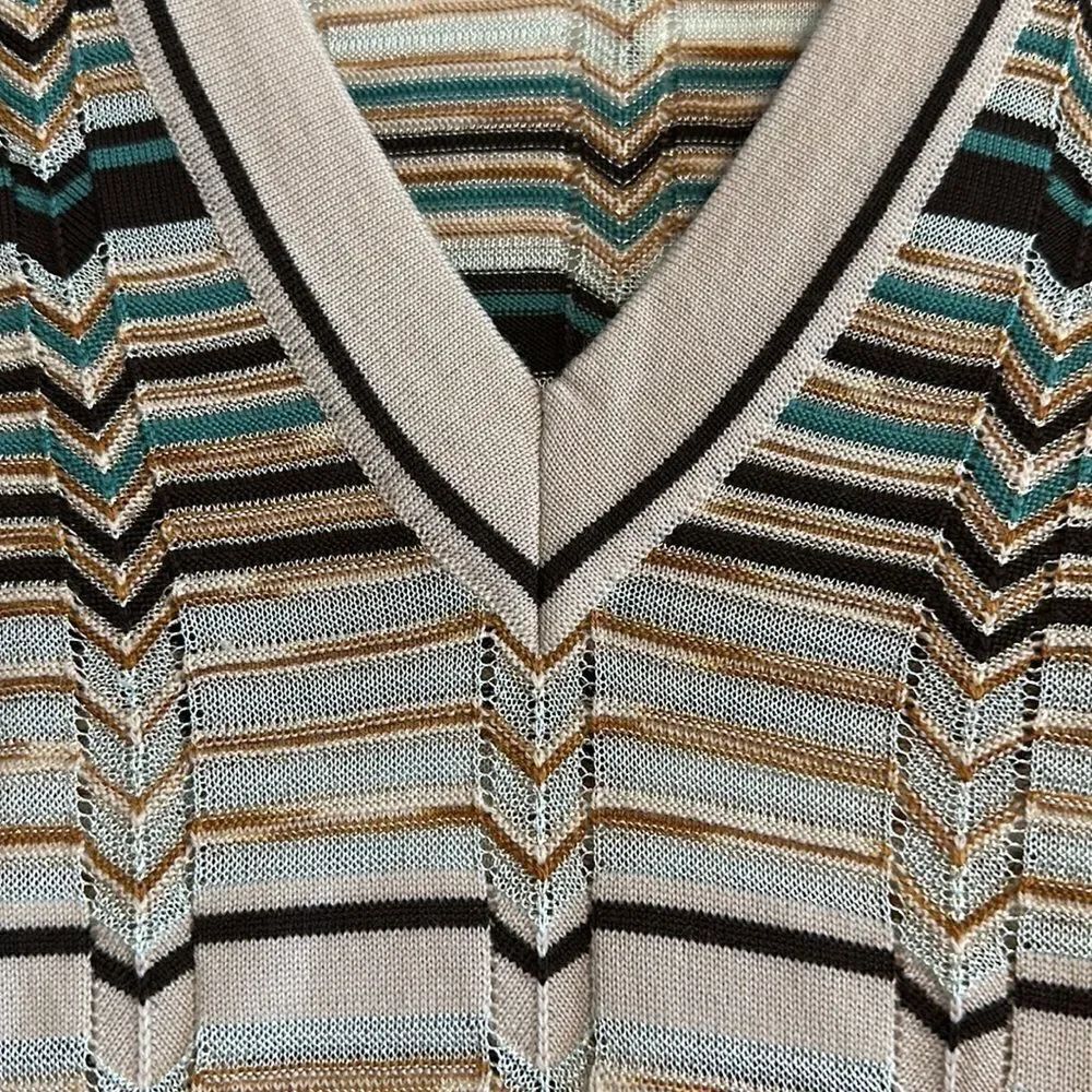 M Missoni Multicolor Knitted V-Neck Long Sleeve Wool Blend Striped Dress - Picture 6 of 8